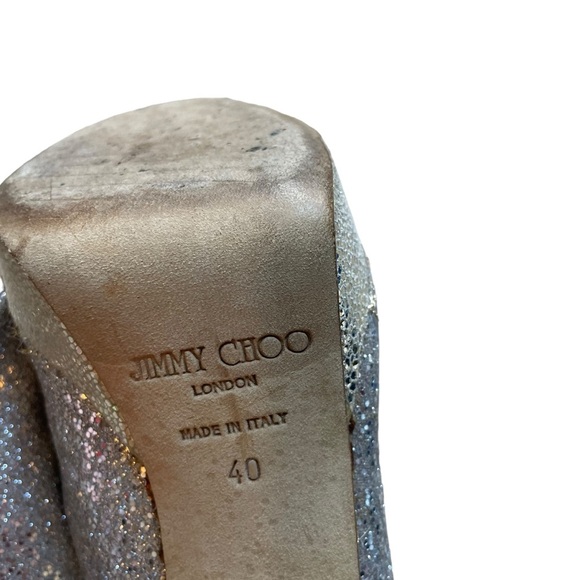 Jimmy Choo Peep Toe Platform Stiletto Glitter Sparkly Heel Womens 40 / US 10 - Picture 9 of 9